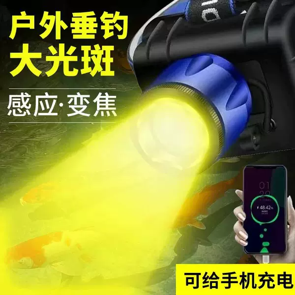Induction double light source headlamp aluminum alloy white blue purple yellow night fishing lamp can zoom high power strong light long-shot kilometer lamp