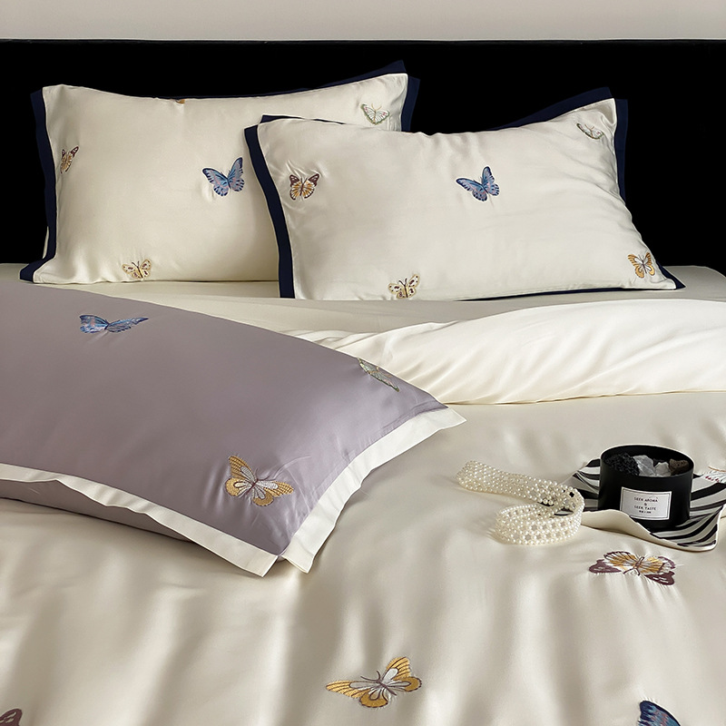 Class A Maternity Grade 100-Count Lenzing Tencel Four-Piece Summer Princess Style Cool Ice Silk Bed Sheet Duvet Cover_voghion.com
