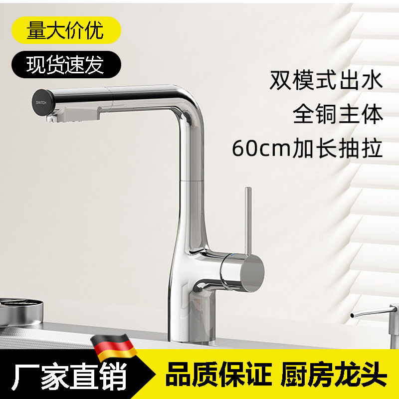Cross-Border New Product Kitchen Sink Pull-Out Faucet Household Sink Dishwashing Basin Rotating Hot and Cold Water Faucet