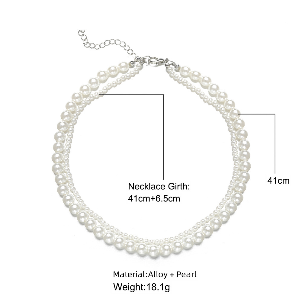 Stacked Double-layer Pearl Necklace Women's Retro ins Cyber Celebrity Collarbone Chain Creative Simple Design Sense Necklace_voghion.com