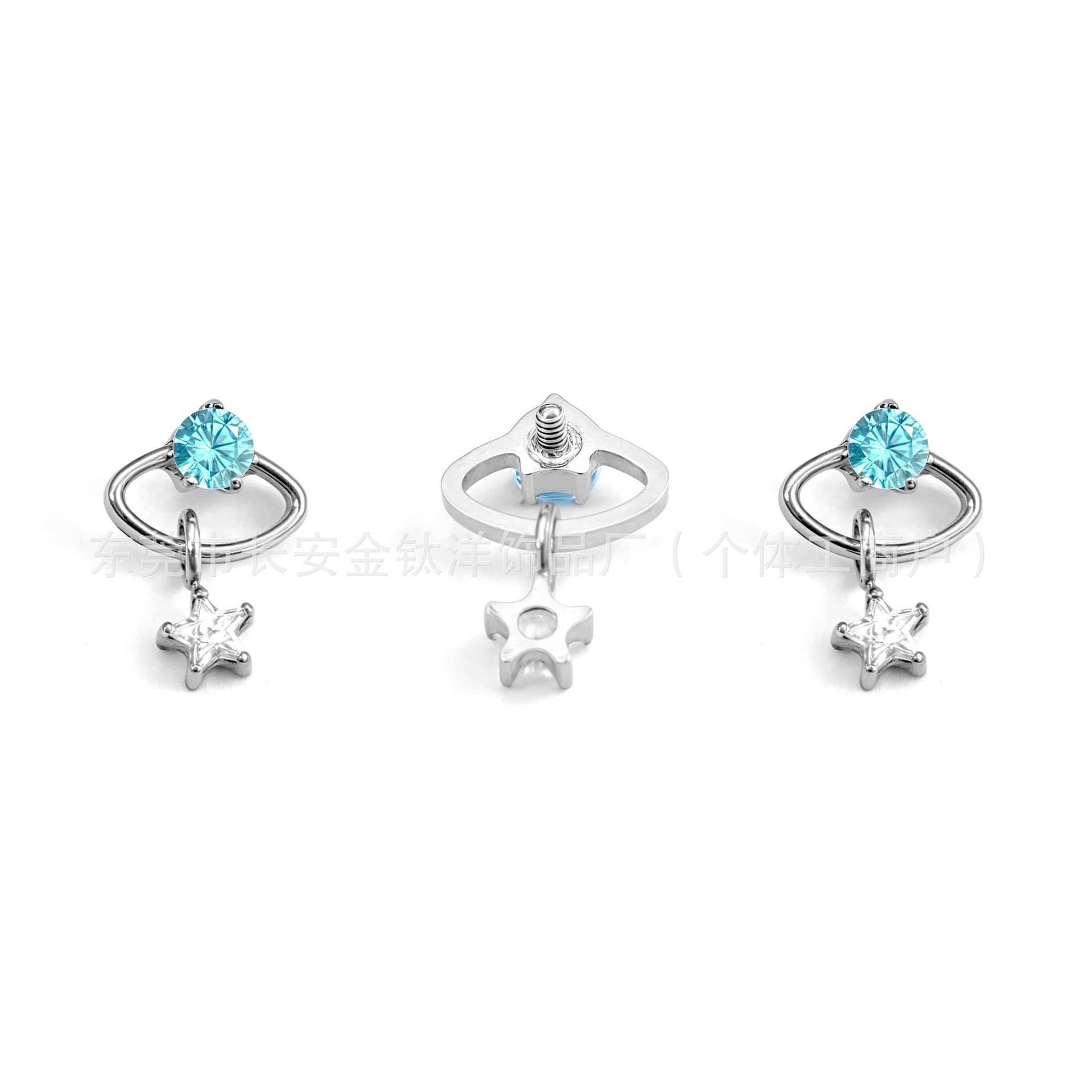 F136 Titanium Planet Trajectory Zircon Lip Labret Stud 14mm G23 Body Piercing Jewelry Gold White detail image 7