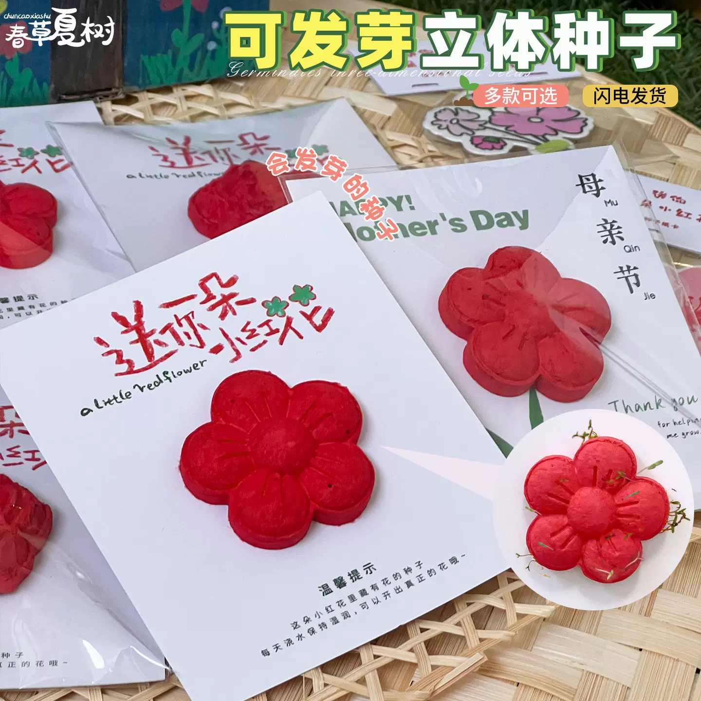 毕业季送你一朵小红花立体种子纸儿童可种植发芽贺卡发芽纸种子卡