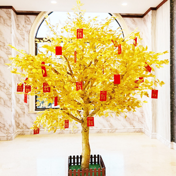 厂家供应仿真金榕树发财树新年许愿树商场酒店摇钱树装饰家居手工