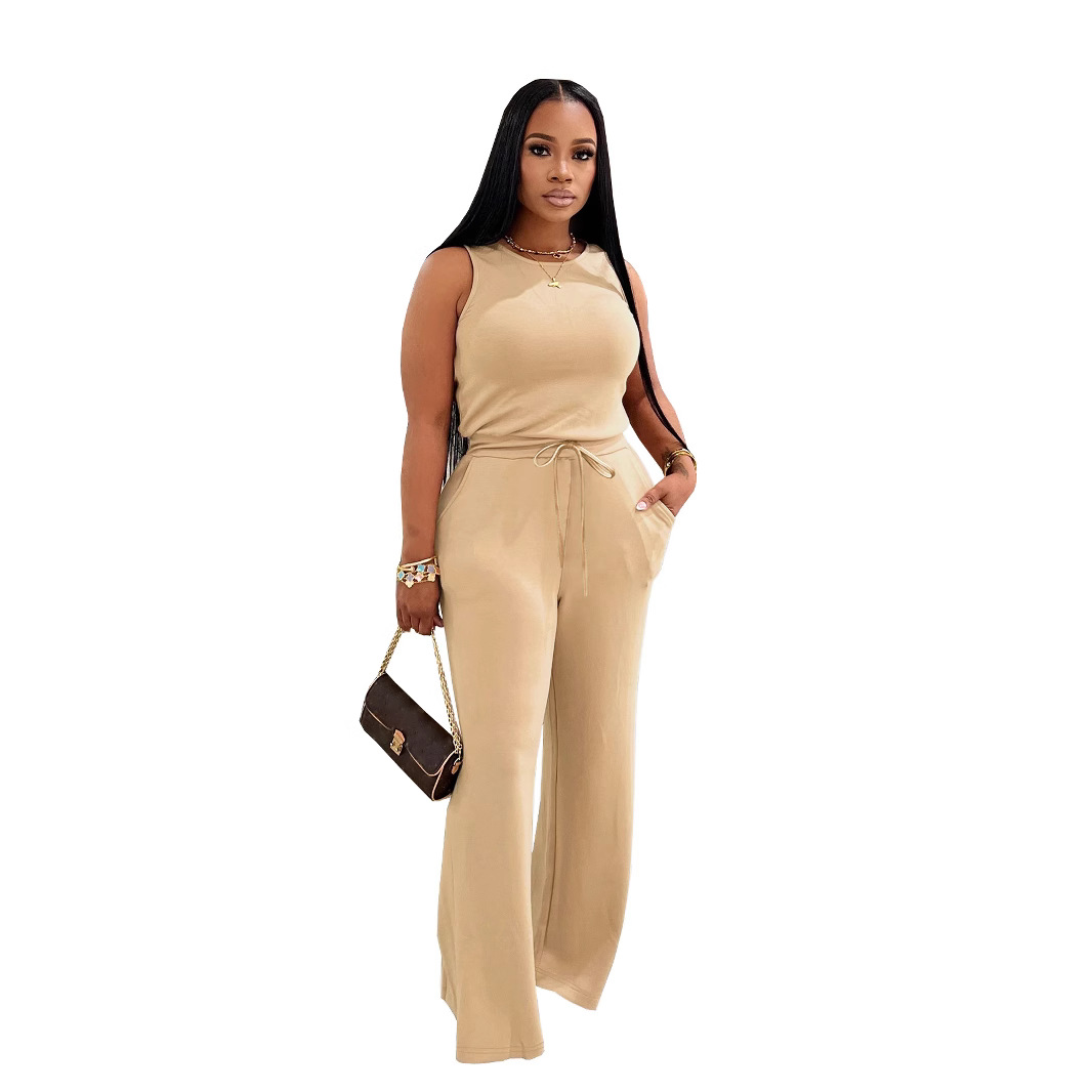 Slim Casual Women's Sleeveless Jumpsuit Lace Up Solid Color Fashion New Summer Versatile Commuter Romper_voghion.com