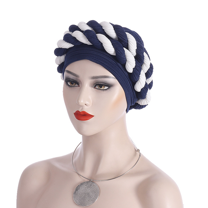 Fashionable Women's Colour-matching Turban With Double Braid Headgear_voghion.com
