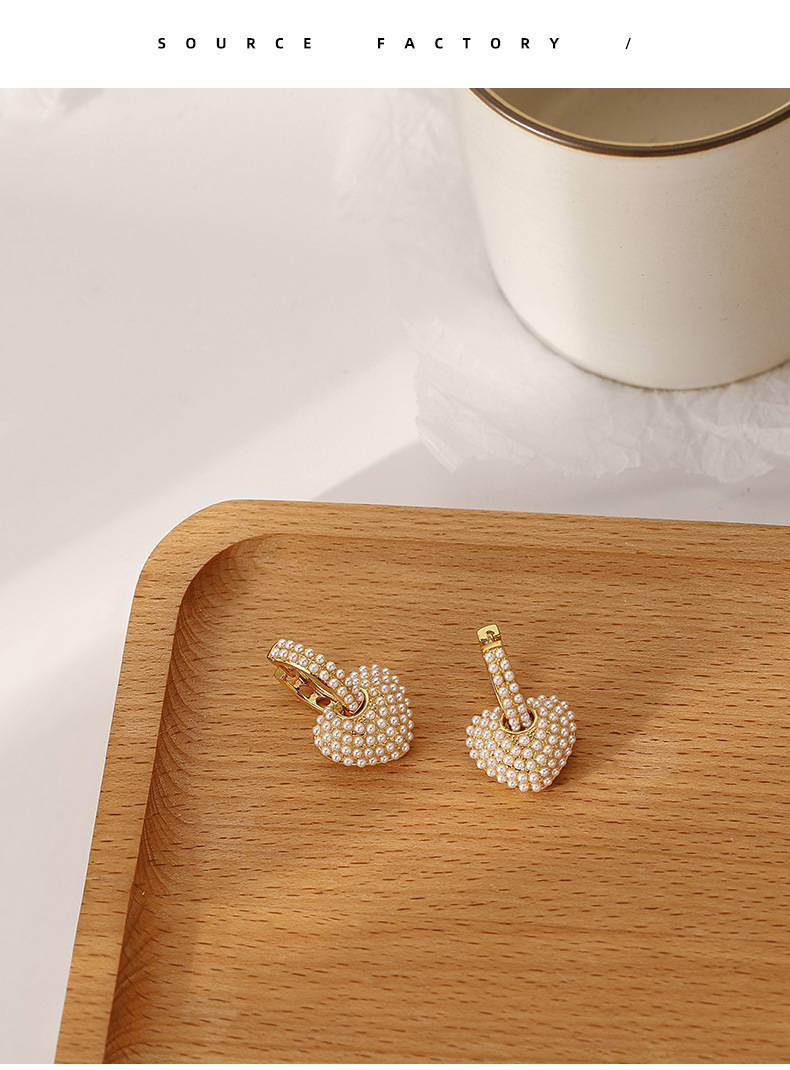 Retro Heart Shape Copper Inlay Artificial Pearls Dangling Earrings 1 Pair