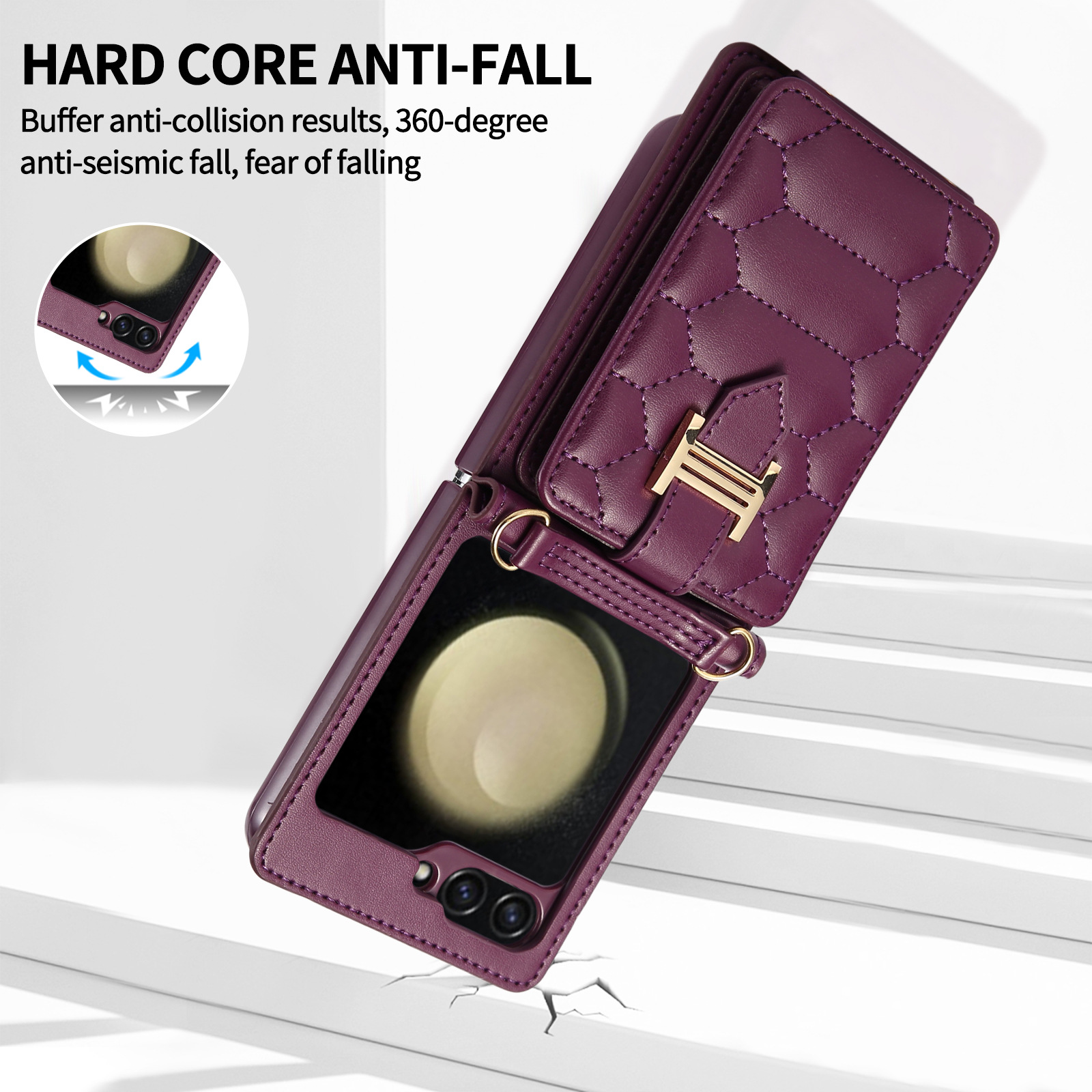 Luxury Diamond Diagonal Card Holder Case For Samsung Z Flip Phone_voghion.com