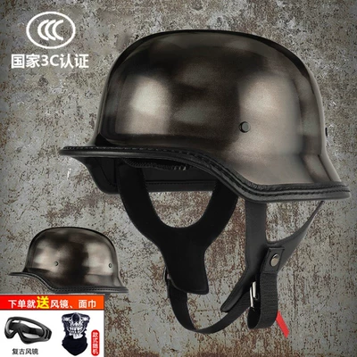 Men and Women, Summer Retro, Motosiklet dəbilqələri - m-upgraded-color-gray-calfskin-edge-world-war-ii-soldier