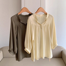 2025真丝  桑蚕丝 设计感纯色短袖衬衫真丝上衣 小衫批发H03AT018