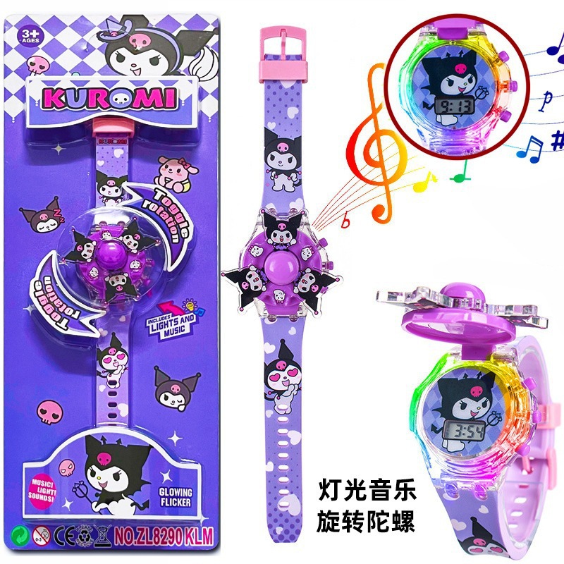 High-Quality Children's Cartoon Music Watch Colorful Luminous Rotating Top Electronic Watch Toy Gift
