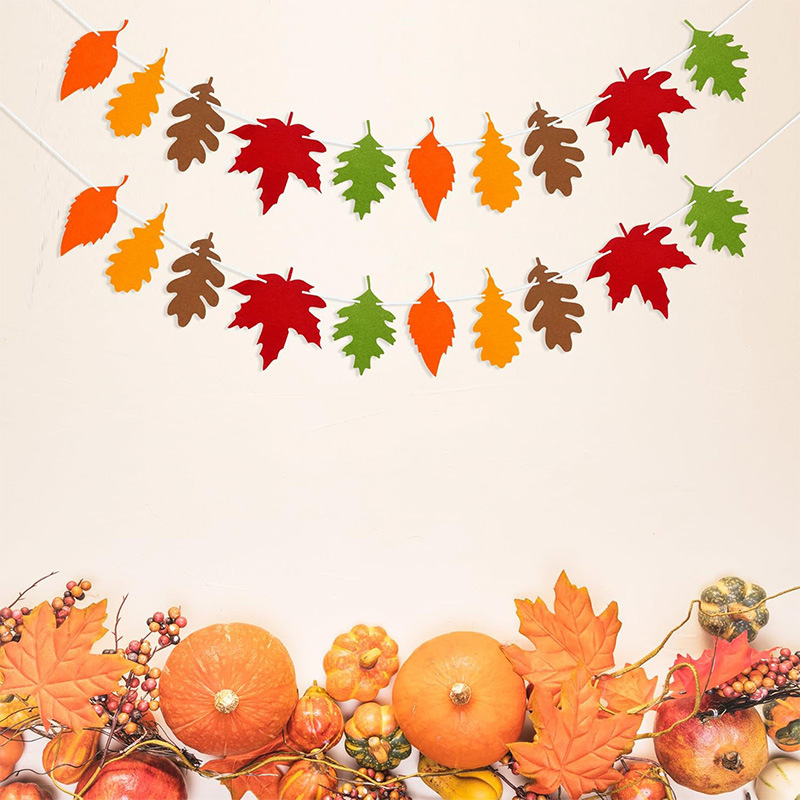 Thanksgiving Maple Leaf Decoration Banner Autumn Festival Family Atmosphere Hanging Flag Holiday Flag Ready Stock Wholesale