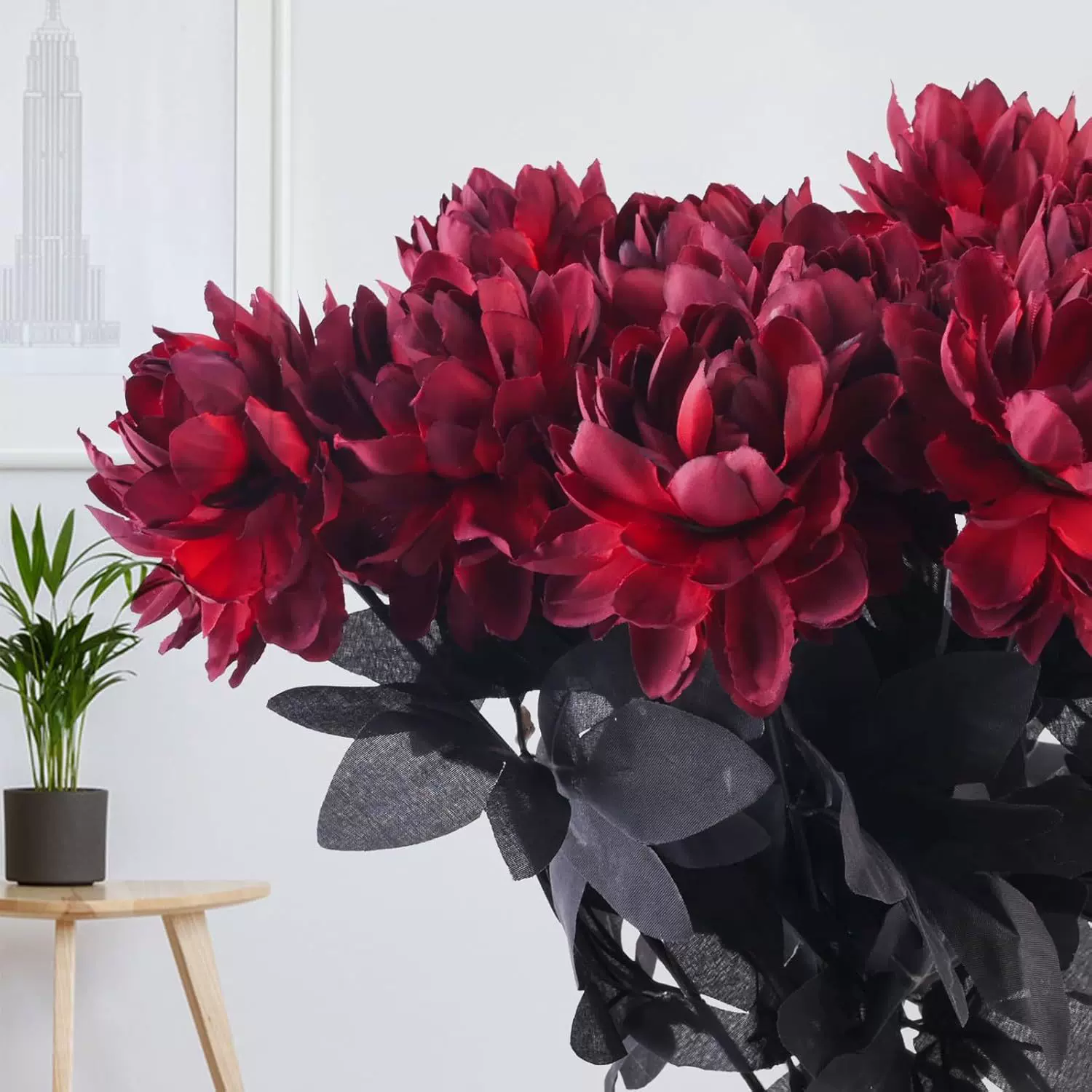 批发定制仿真大丽花黑色单支假花仿真花万圣节暗黑风布置装饰插花