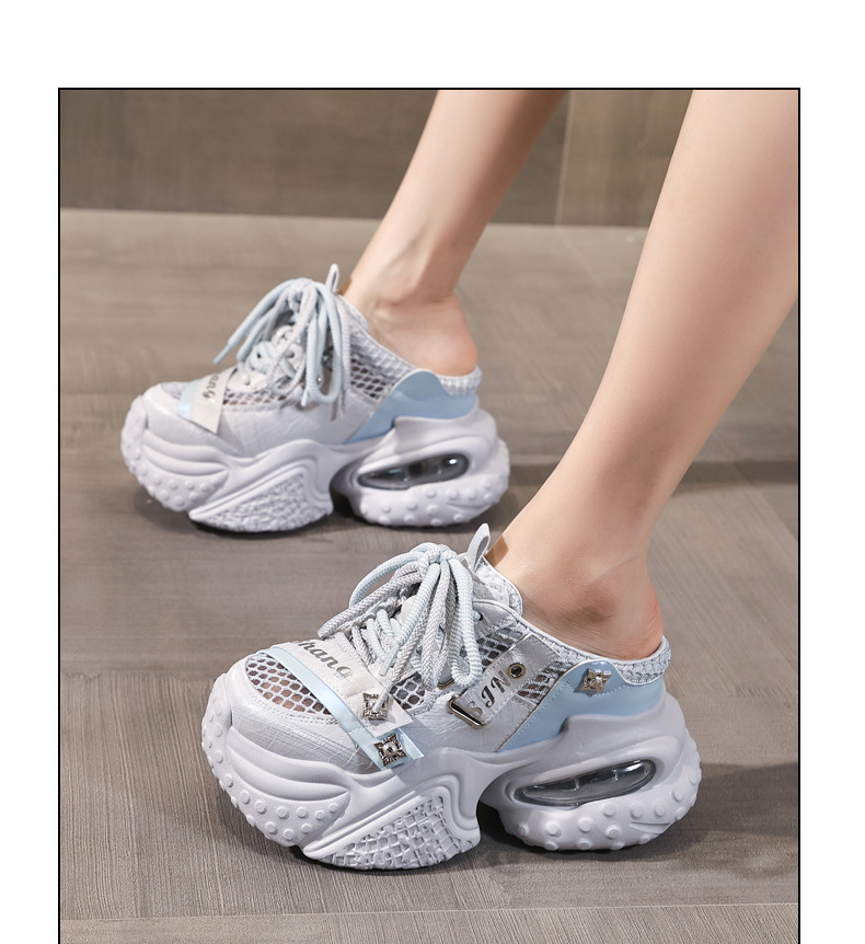 Giày sneaker nữ đế dày lưới thoáng khí phong cách daddy — Trắng Đỏ, xám xanh, màu xanh huỳnh quang chi tiết 11
