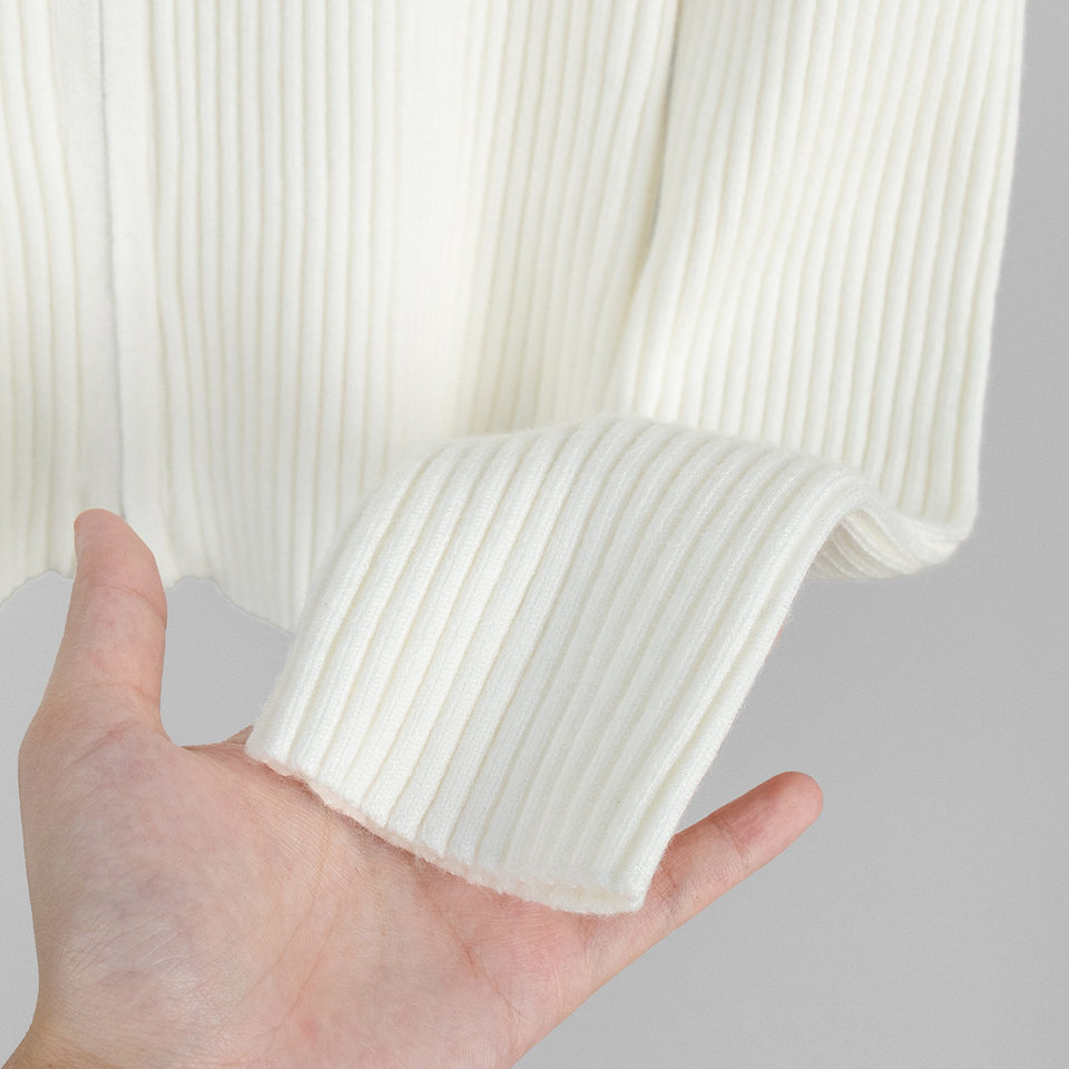 Áo cardigan len dệt kim cổ đứng, tay dài, khóa kéo đôi, dáng ôm ngắn — trắng, đen chi tiết 10