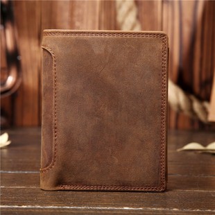 566 Foreign Trade Men's Leather Vertical Wallet Crazy Horse Wallet Trendy Layer Cowhide Wallet Retro Style Student Wallet