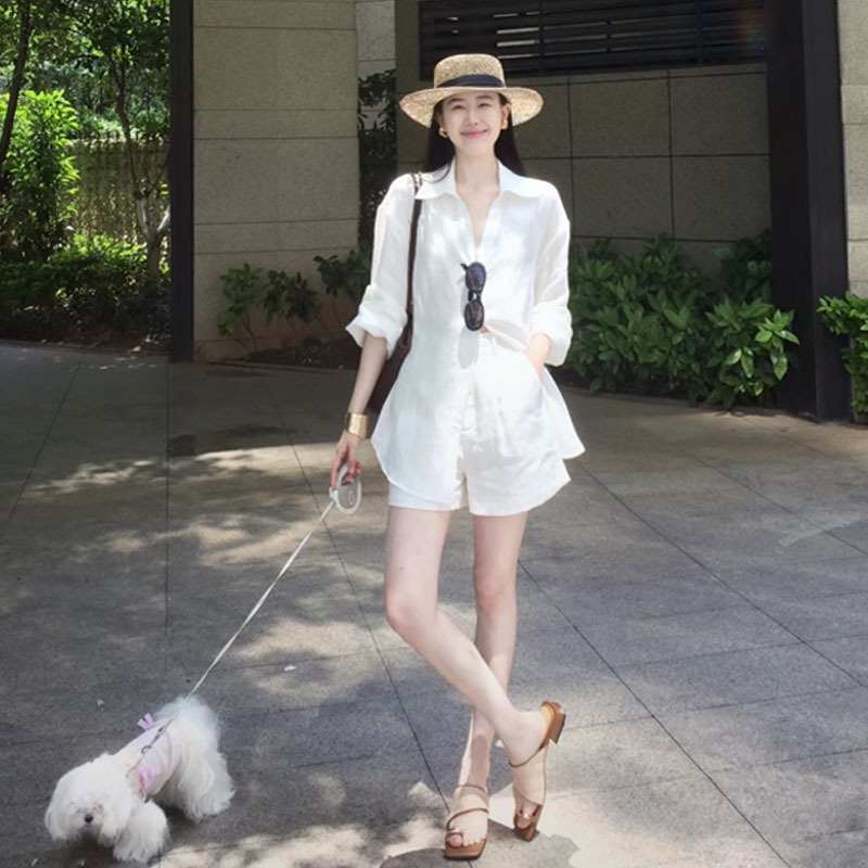 Japanese and Korean Casual Lazy Elegant Old Money Style Versatile Linen White Long-Sleeved Shirt Fashionable Elegant Work Clothing Loose Type Japanese and Korean Casual Lazy Elegant Old Money Style Versatile Linen White Long-Sleeved Shirt Fashionable Elegant Work Clothing Loose Type