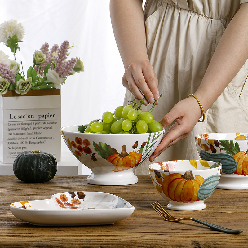 Estilo europeo y americano Copa redonda ensalada de frutas estilo pastoral arroz tazón personalizado cerámica vajilla postre tazón