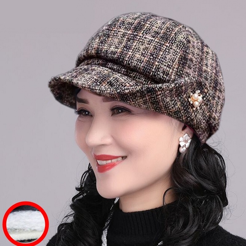 Middle-aged mother hat women's autumn and winter foreign-style woolen basin hat cotton hat grandma old lady old man thick warm winter hat