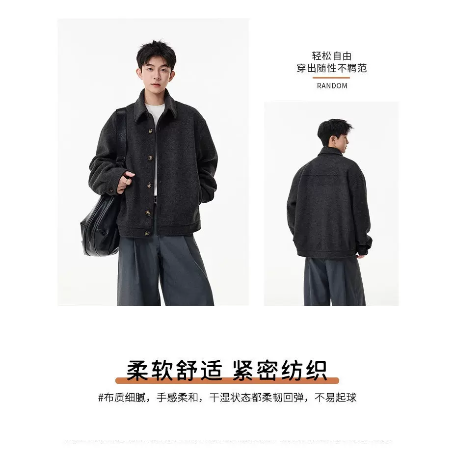 2025秋季毛呢外套男生潮牌潮流秋冬款帅气青少年百搭宽松休闲大衣