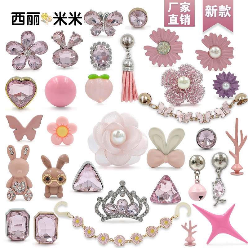 Maillard Pink Girl's Heart DIY Hole Shoes Accessories suit Flower Bear Diamond Buckle Chain