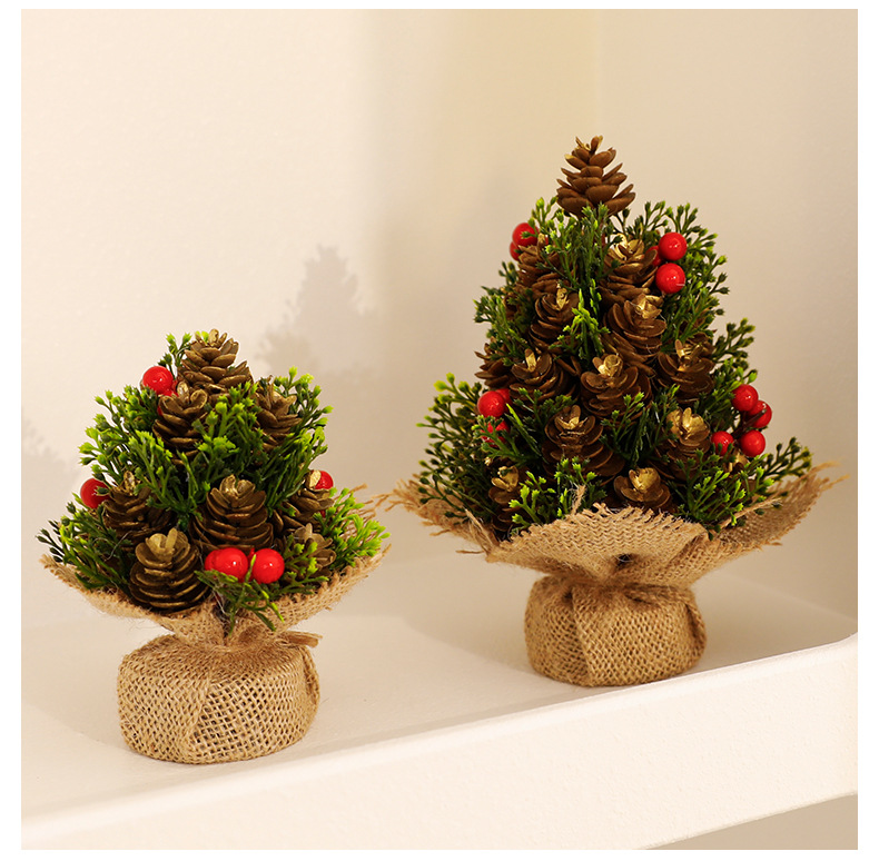 Decorazioni per albero di Natale a forma di pigna - Decorazioni natalizie da tavolo in argento e oro, mini alberi festivi da 13 cm e 17 cm per la casa e l'ufficio_voghion.com