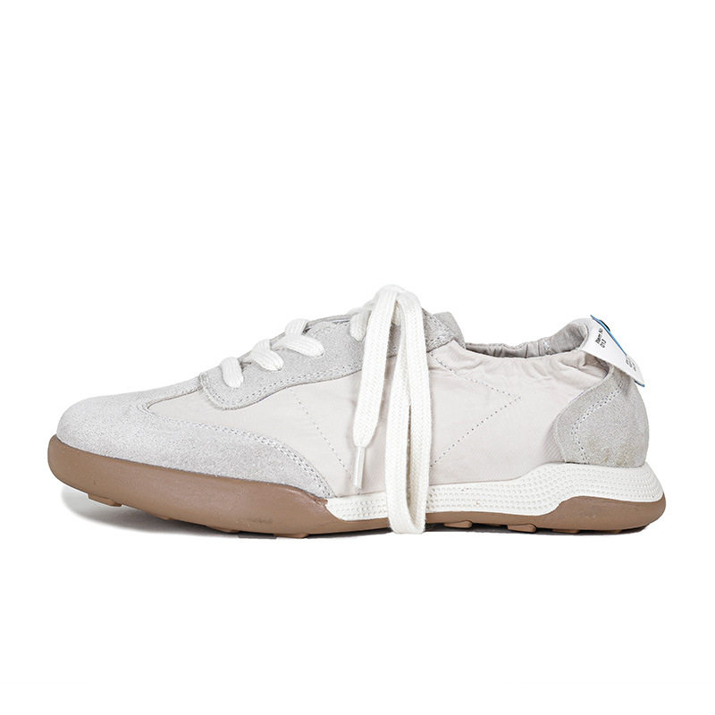 Giày sneaker nữ da thật phối lưới kiểu ballet, đế cao su chống trượt, dây buộc — Màu hồng, Màu mơ, Màu vàng