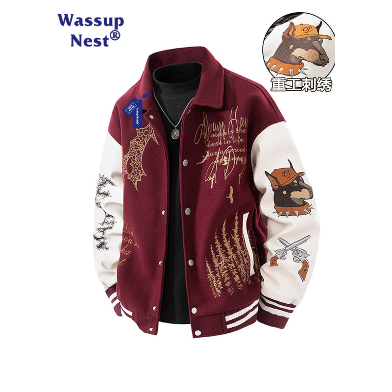 Wassup Heavy Embroidery Baseball Jacket Men's Autumn American Retro Cool Youth Jacket Trendy Top