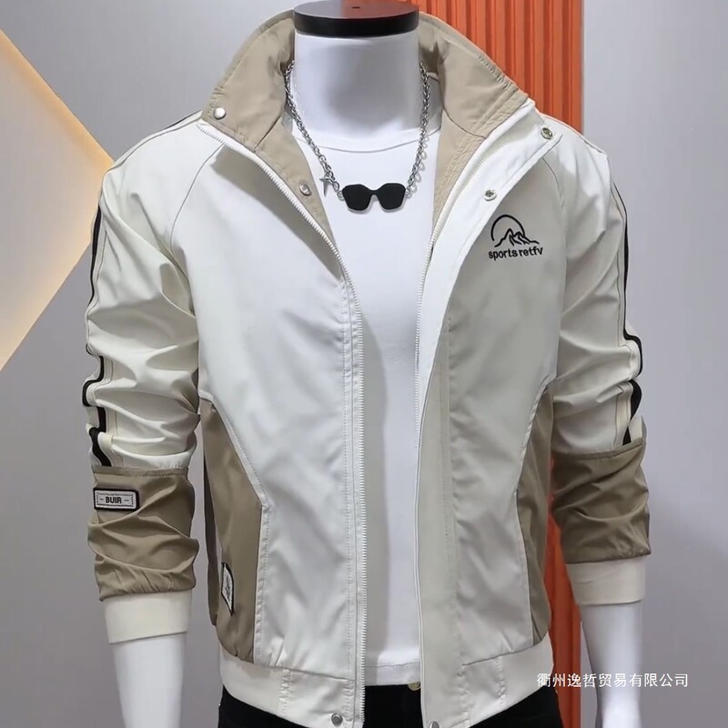 Korean Style Slim Fit Casual Stand Collar Autumn New Stylish Men's Jacket Versatile Fashion Trendy Color-Blocking Jacket with Personality Korean Style Slim Fit Casual Stand Collar Autumn New Stylish Men's Jacket Versatile Fashion Trendy Color-Blocking Jacket with Personality