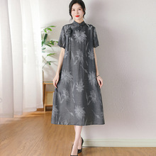 新中式妈妈夏装气质连衣裙洋气中老年女士夏季短袖国风印花长裙