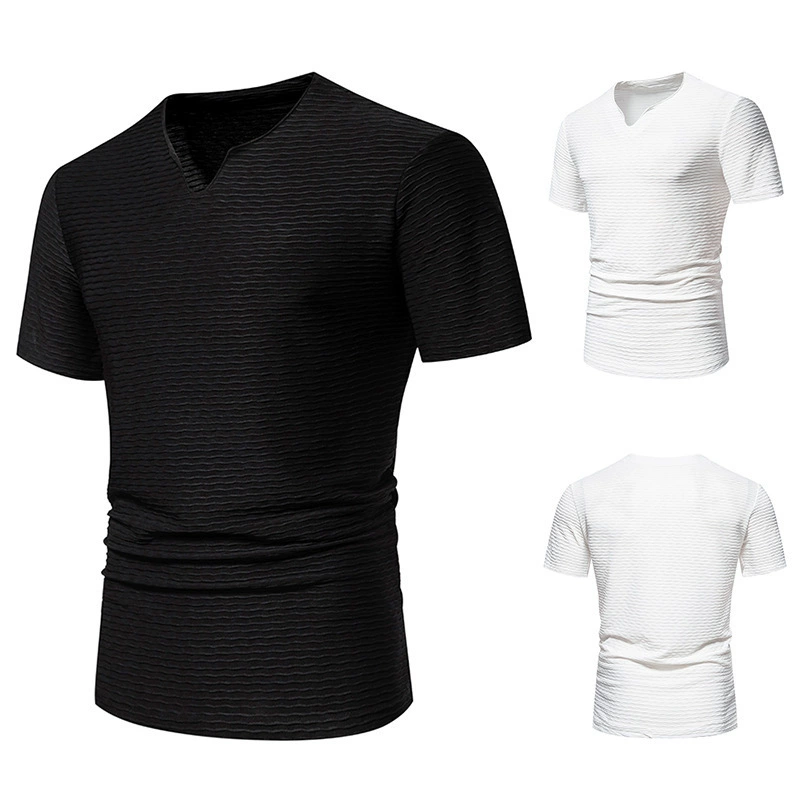 Трансграничный спот новый короткий рукав V-образный вырез с короткими рукавами футболка мужская футболка молодежная мода полосатая рубашка нижняя рубашка