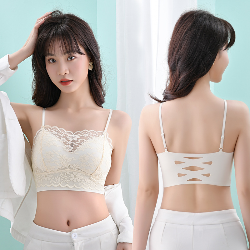 Summer Lace Beautiful Back Bra Women's Tube Top Underwear Side Collapsing Complimentary Breast Seamless Sling Small Vest Fixed Cup Wrap Chest