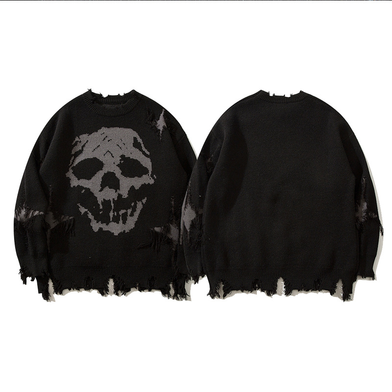 Skull Jacquard Ripped Sweater Image 4