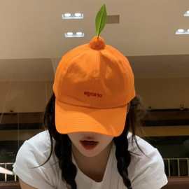 日系搞怪小众设计桔子刺绣棒球帽子女个性显脸小软顶遮阳鸭舌帽男