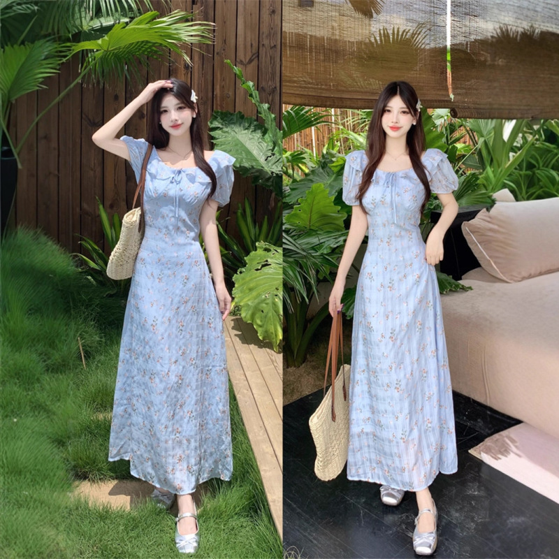 Plus Size Lotus Leaf Collar French High-End Dress Summer 2025 New Hot Style Elegant Waist-Cinching Beautiful Long Skirt
