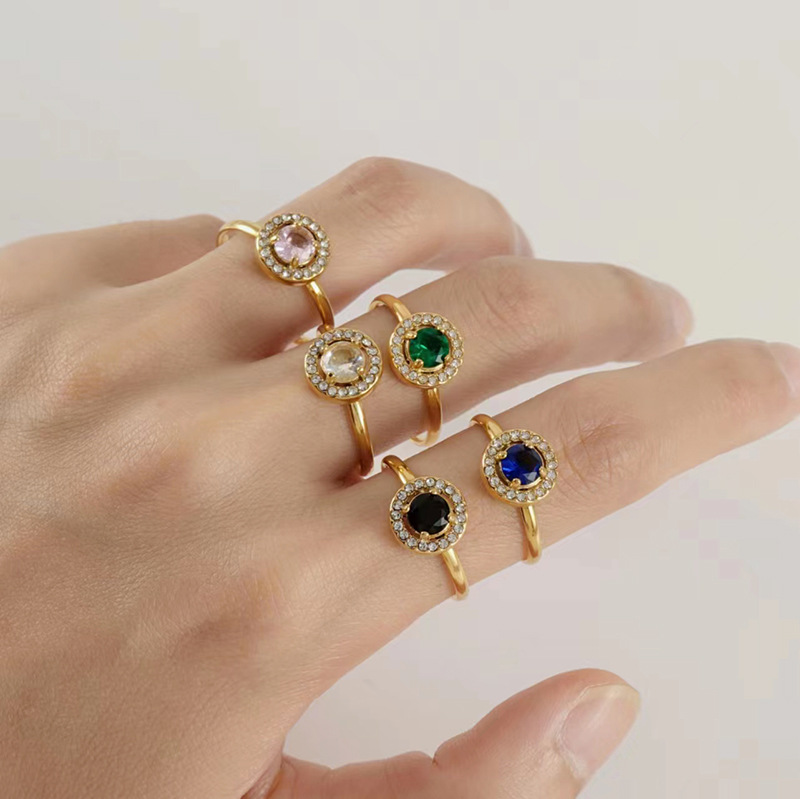 Europa y América del acero inoxidable estilo INS anillo de circón boca abierta anillo femenino 18K ajustable doble diamante anillo de acero de titanio hembra