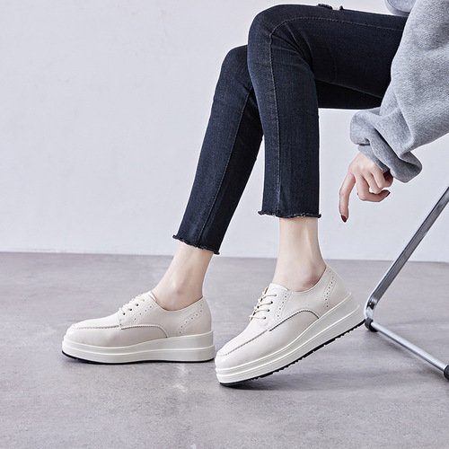 Women's Thicker Sole New Spring and Autumn Season British Style Brogues Leather Shoes, Versatile Genuine Leather Casual Loafers