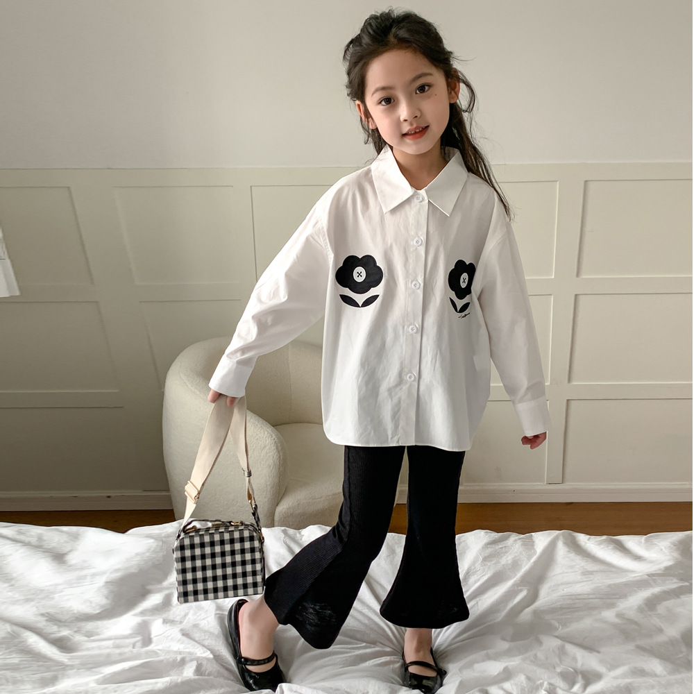 Camisa para niños 2024 primavera estilo coreano ropa para niños camisa de manga larga con bordado de flores para niñas camisa de media longitud para bebés para niños medianos y grandes