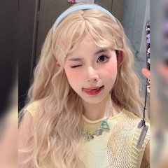 Cheng Ming Wig, Women's Platinum Blonde Woolly Curly Long Hair, Natural Synthetic Hair, Egg-Curl Bangs, Lolita Style, Full-Head Style
