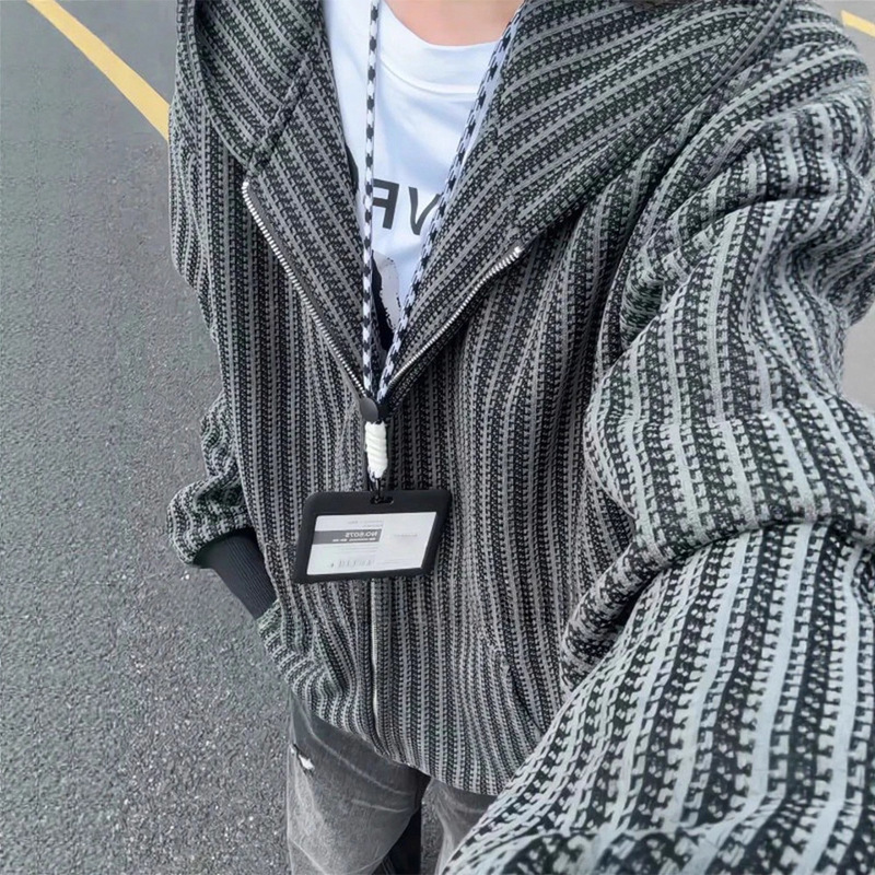 American Retro Cardigan Sweatshirt Men's Autumn and Winter Chenille Tweed Jacket Heavy Stiff Couple Hoodie