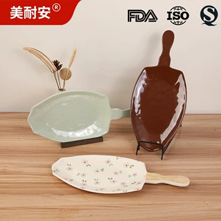 密胺盘带手柄餐盘复古碎花多色浅盘家用早餐火锅店烤肉盘凉菜盘