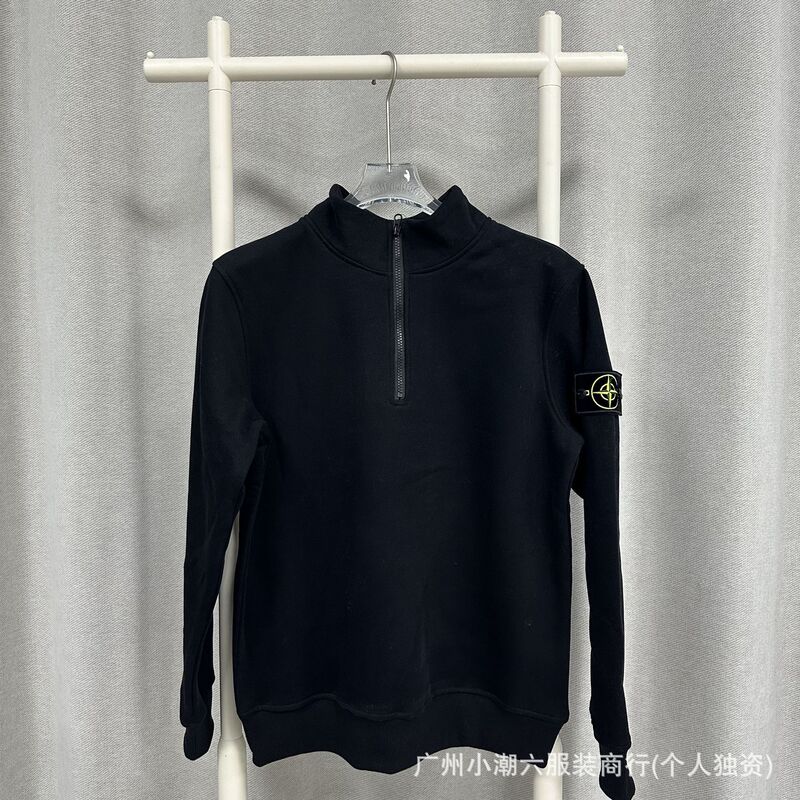 Stone Shidao Spring/Autumn New Collection: Ins-style Compass Arm Patch Half-Zip Pullover, Solid Color Terry Fabric, Round Neck, Loose-fit Sweatshirt