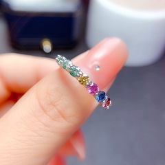 彩虹莫桑石戒指女莫桑石排戒晶體透顏色好鍍銀鑲嵌活口指環