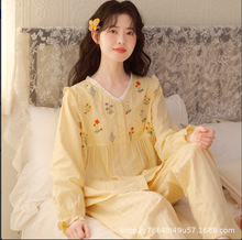 『眠岛』2026纯棉睡衣女士春秋甜美刺绣全棉长袖可外穿家居服套装