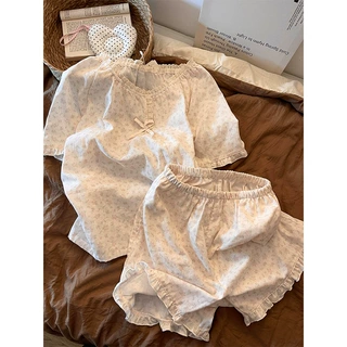 韩系甜美带胸垫吊带睡衣女款夏季可外穿蕾丝花边波点家居服套装潮