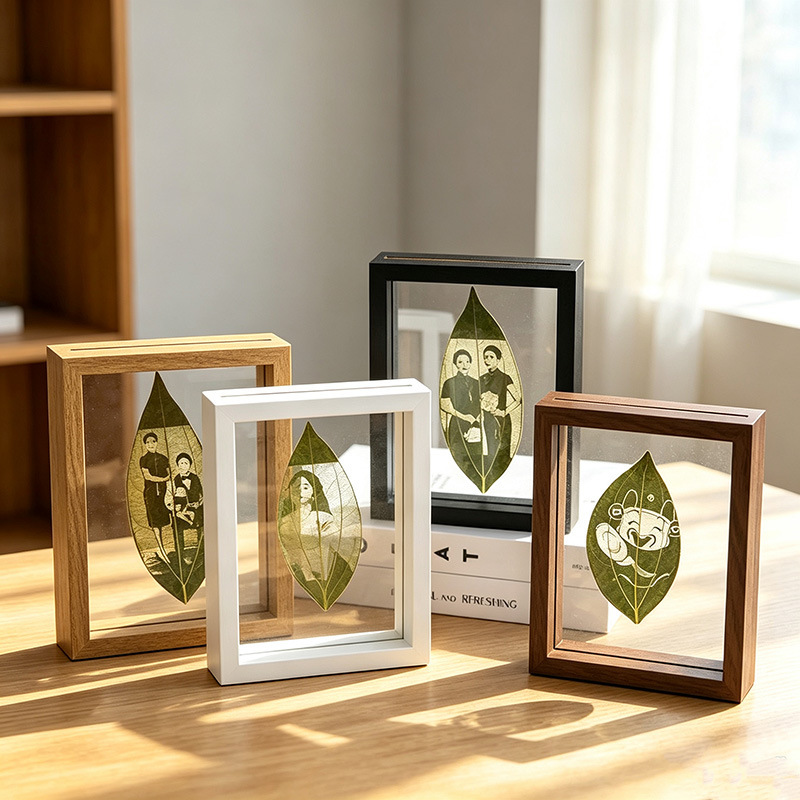 Double-sided glass leaf carving photo frame empty frame 67810inch square leaf display frame European-style wooden picture frame empty frame