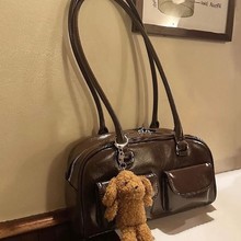 2024韩国包包油腊皮单肩腋下包通勤包波士顿女包手提百搭复古风