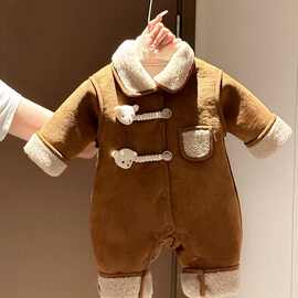 新生婴儿衣服秋冬装夹棉男女宝宝加厚连体衣爬服满月周岁外出棉衣