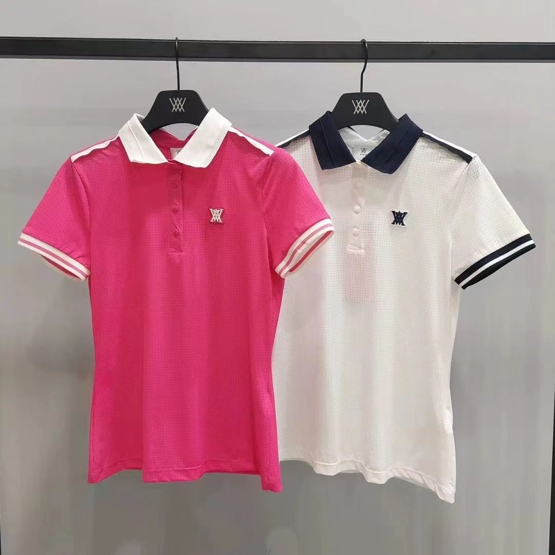 24 Korean New Summer Women's Outdoor Golf T-Shirts Versatile Pure Color Letter Tops Sports Casual Short Sleeves