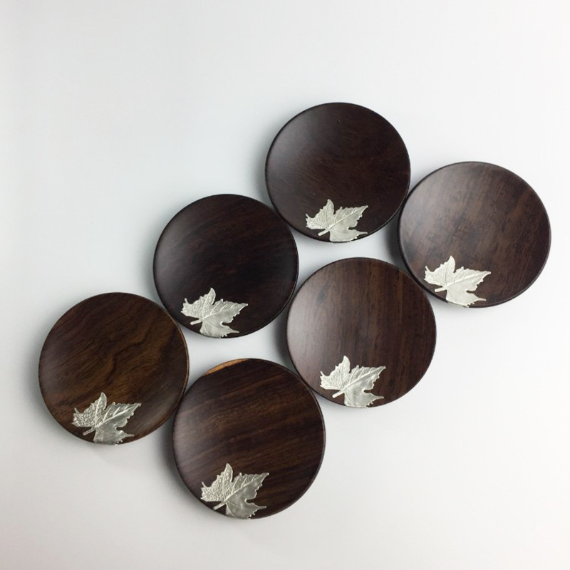 黑檀纯锡 杯垫檀木杯托功夫茶垫 茶杯垫隔热防滑茶托锡垫锡制茶配