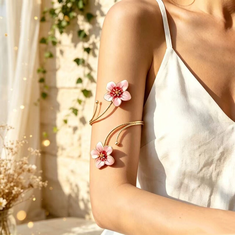 Metal Oil-Drip Floral Arm Bracelet, Adjustable Open Arm Ring, Elegant and Unique Accessory for Women Metal Oil-Drip Floral Arm Bracelet, Adjustable Open Arm Ring, Elegant and Unique Accessory for Women
